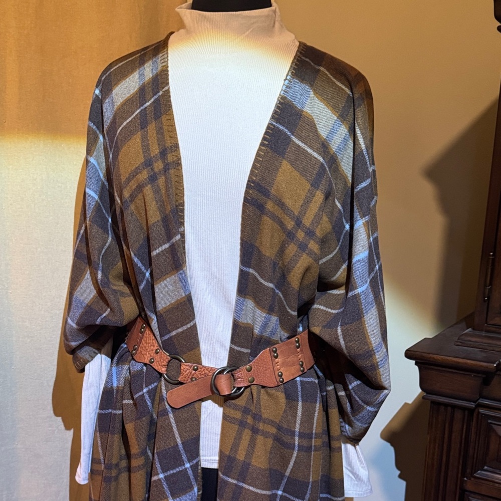Ruby Rd. Brown Plaid Poncho - Perfectly Classy for Cold Weather! OS - Picture 2 of 7